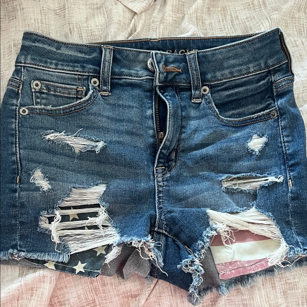 American Eagle Outfitters Blue Distressed Jean Shorts